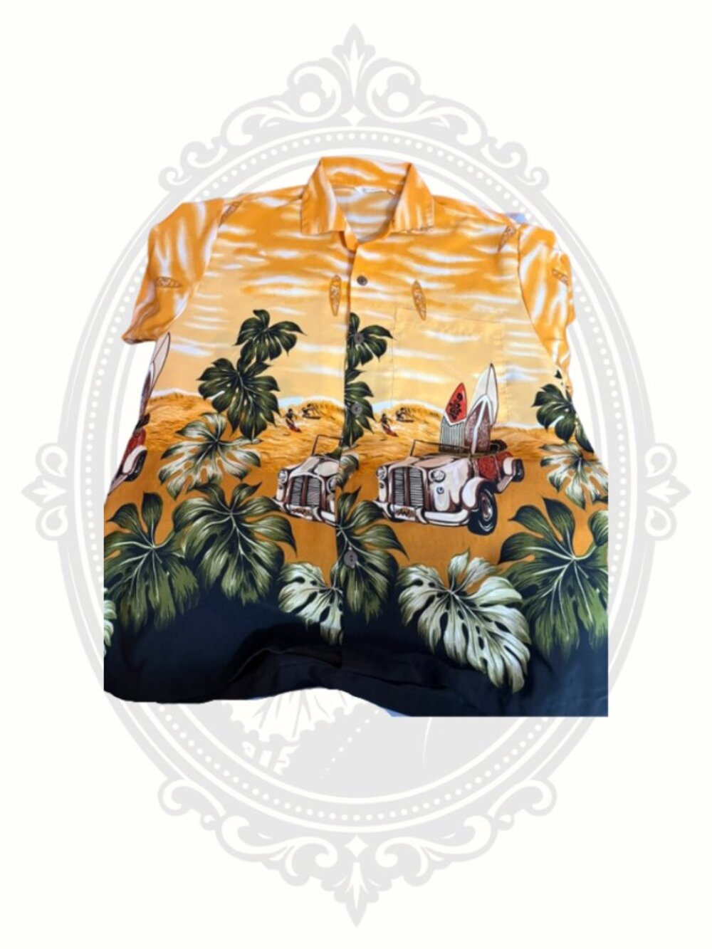 VLVATV Hawaiian Surf Shirt Medium Yellow Tropical Beach Button Front